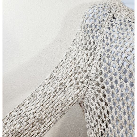 Gap Beige Tan Crew Neck Open Knit Chunky Sweater Top Large Long Sleeves Soft - Picture 6 of 6